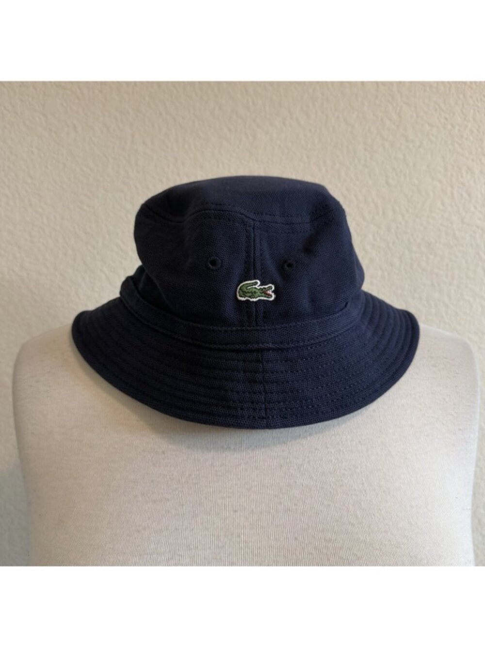 Lacoste Pique Bucket Hat Logo Cotton Navy Blue Y2K 90's Vintage-Style Womens M - Picture 2 of 12